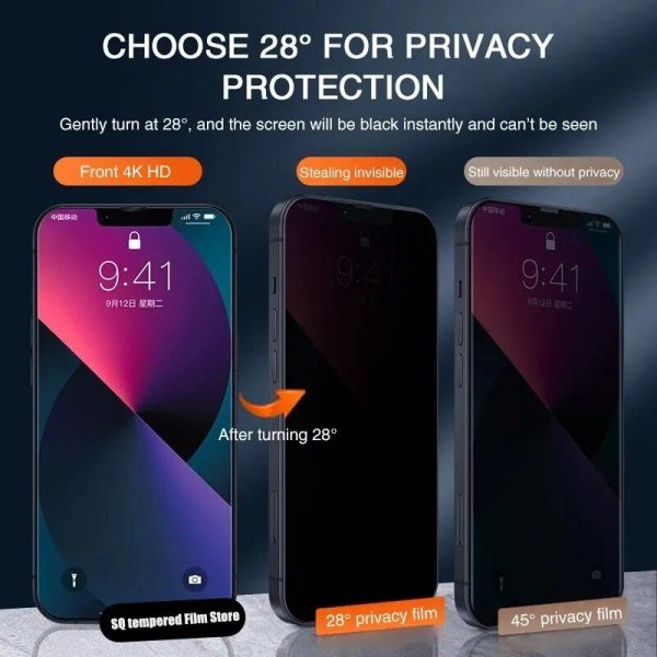 3PCS Premium Anti-Spy Tempered Glass Screen Protector for iPhone 14 Pro Max, iPhone 13, 12, 11, XR, 8, 7, SE 2022 and Plus Models - Image 5