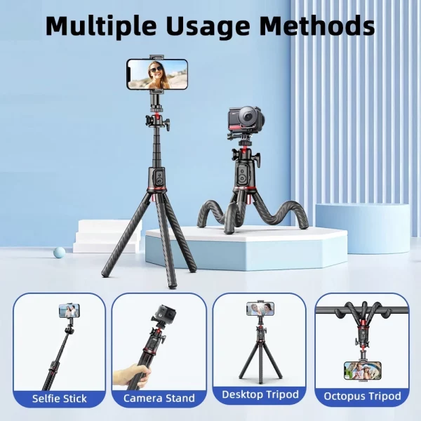 Flexible Octopus Tripod with Telescopic Phone Holder and Remote Control for Versatile Photography - Image 5