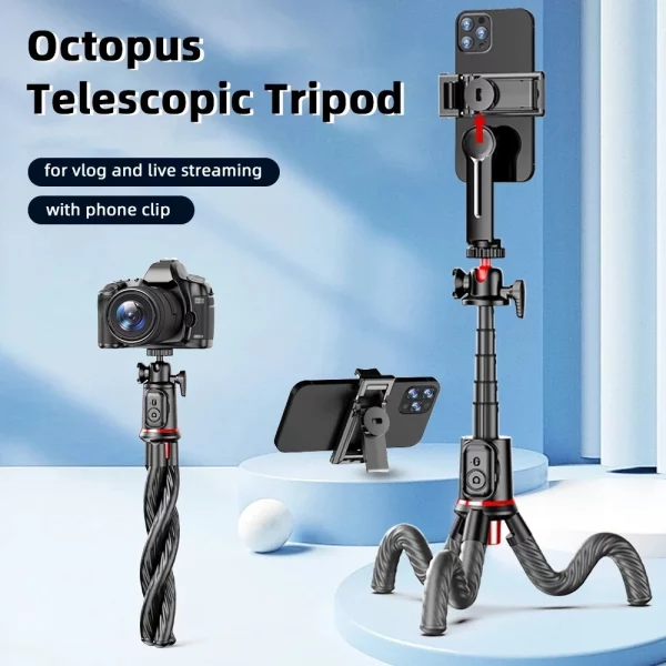 Flexible Octopus Tripod with Telescopic Phone Holder and Remote Control for Versatile Photography - Image 2