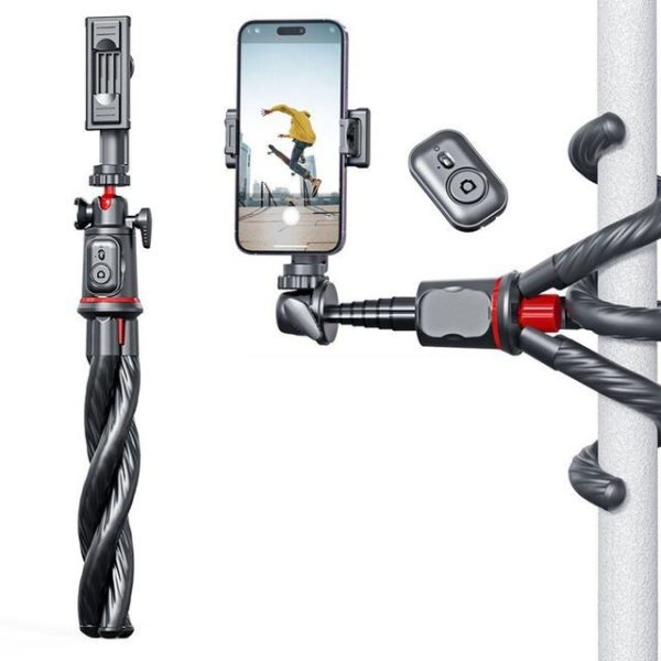 Flexible Octopus Tripod with Telescopic Phone Holder and Remote Control for Versatile Photography