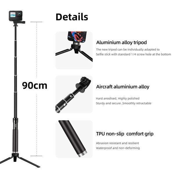 Aluminum Alloy Extendable Selfie Stick Monopod Tripod for Action Cameras and Smartphones - Image 4