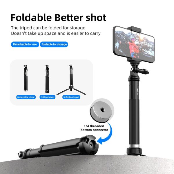 Aluminum Alloy Extendable Selfie Stick Monopod Tripod for Action Cameras and Smartphones - Image 8