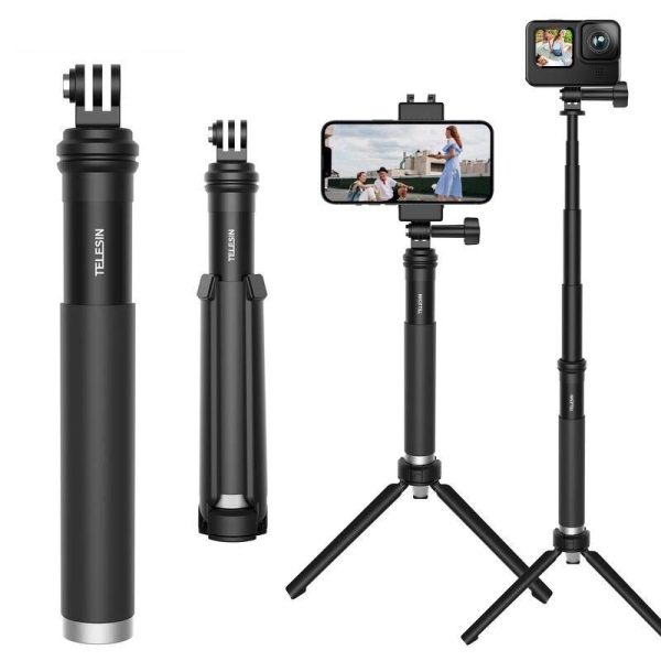 Aluminum Alloy Extendable Selfie Stick Monopod Tripod for Action Cameras and Smartphones