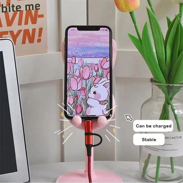 Adjustable Pink Rabbit Phone Holder; Universal Desktop Cell Phone Stand - Image 9