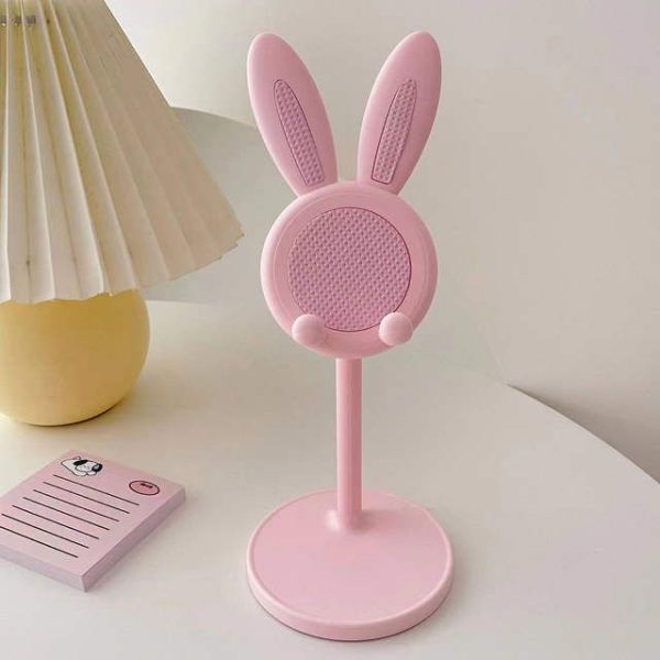 Adjustable Pink Rabbit Phone Holder; Universal Desktop Cell Phone Stand