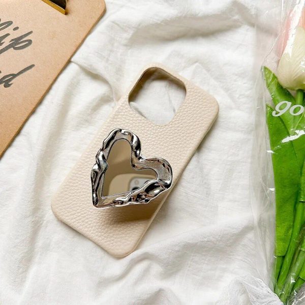 Luxurious Silver Heart Mirror Finger Grip for Smartphones - Image 3