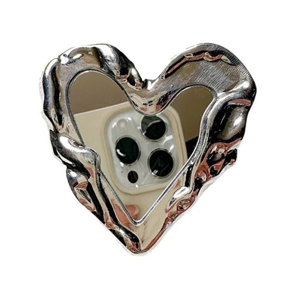 Luxurious Silver Heart Mirror Finger Grip for Smartphones - Image 6