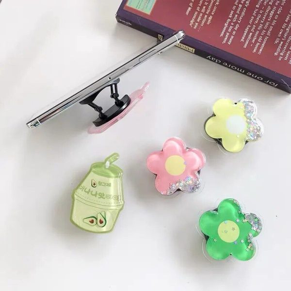 Fashion Cloud Quicksand Phone Ring Stand with Flower Bracket - Image 3