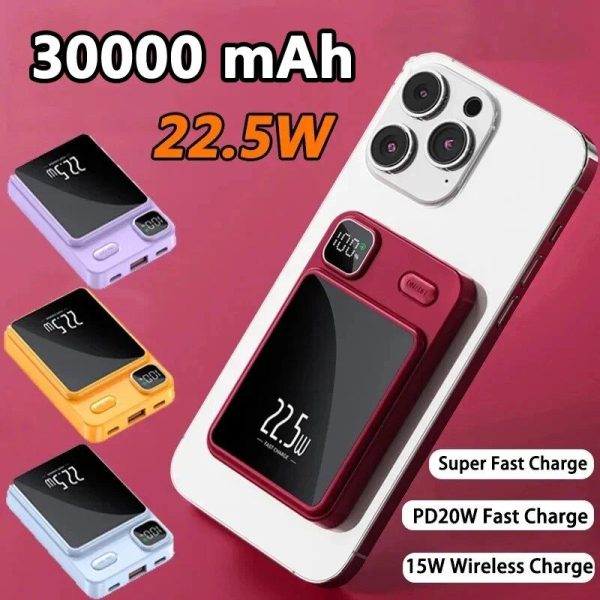 30,000mAh Magnetic Fast-Charging Power Bank with PD20W Wireless & LED Display - Image 2