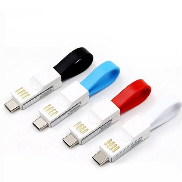 Compact 3-in-1 Magnetic Keychain USB Cable - Micro USB, Type-C, Lightning