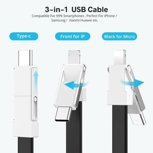 Compact 3-in-1 Magnetic Keychain USB Cable - Micro USB, Type-C, Lightning - Image 3