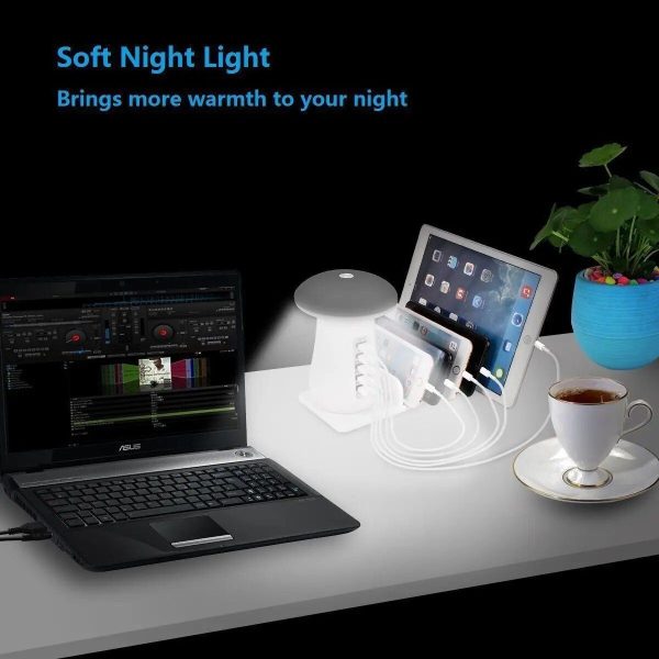 5-Port USB Charging Station with Mushroom Night Lamp & Desktop Organizer - Image 7