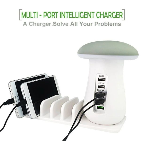 5-Port USB Charging Station with Mushroom Night Lamp & Desktop Organizer - Image 4