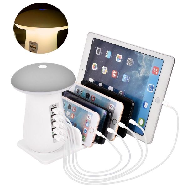 5-Port USB Charging Station with Mushroom Night Lamp & Desktop Organizer - Image 2