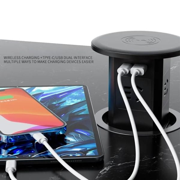 Automatic Pop-Up Desk Socket with USB, Type-C & Wireless Charging