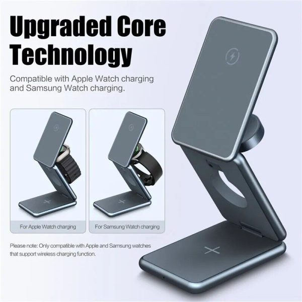 3-in-1 Magnetic Foldable Fast-Charging Wireless Charger Stand for iPhone 14, 13, 12, Samsung Galaxy Watch, iWatch - Image 5