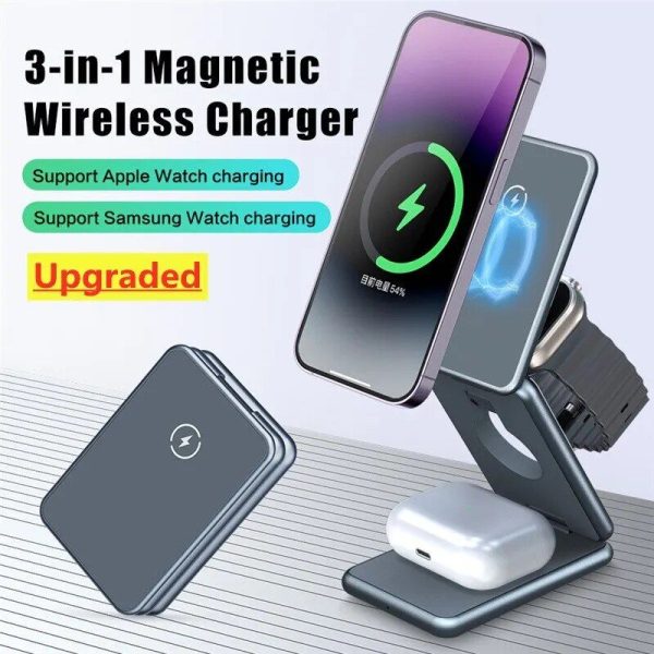 3-in-1 Magnetic Foldable Fast-Charging Wireless Charger Stand for iPhone 14, 13, 12, Samsung Galaxy Watch, iWatch - Image 2