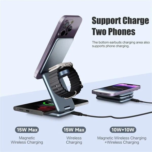 3-in-1 Magnetic Foldable Fast-Charging Wireless Charger Stand for iPhone 14, 13, 12, Samsung Galaxy Watch, iWatch - Image 4