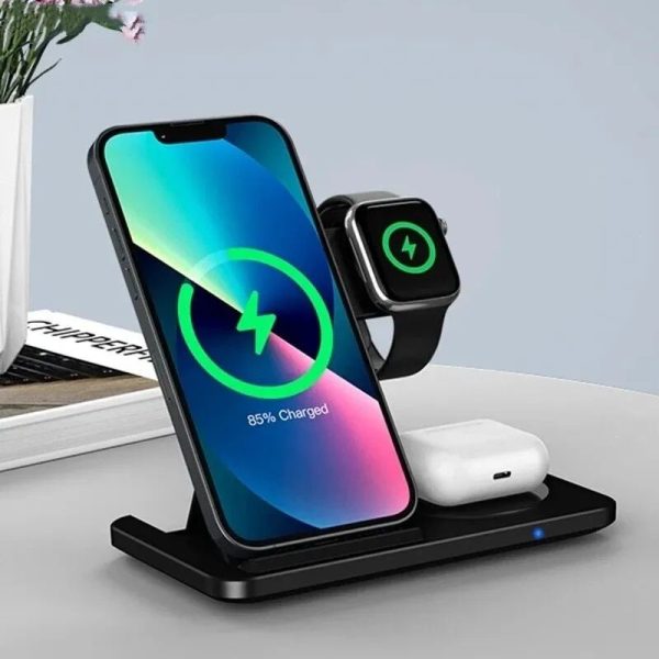 3-in-1 Foldable Fast Wireless Charging Stand for iPhone, iWatch, and AirPods