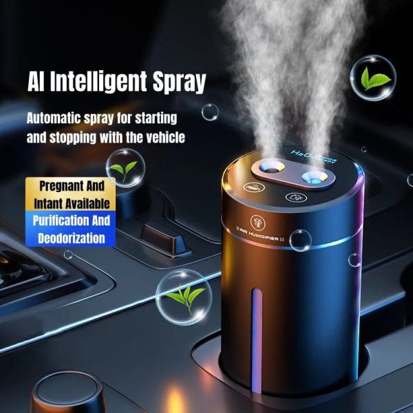 Compact 380ML Double Spray USB Car Air Humidifier and Essential Oil Diffuser with Colorful Mood Lighting - Image 2