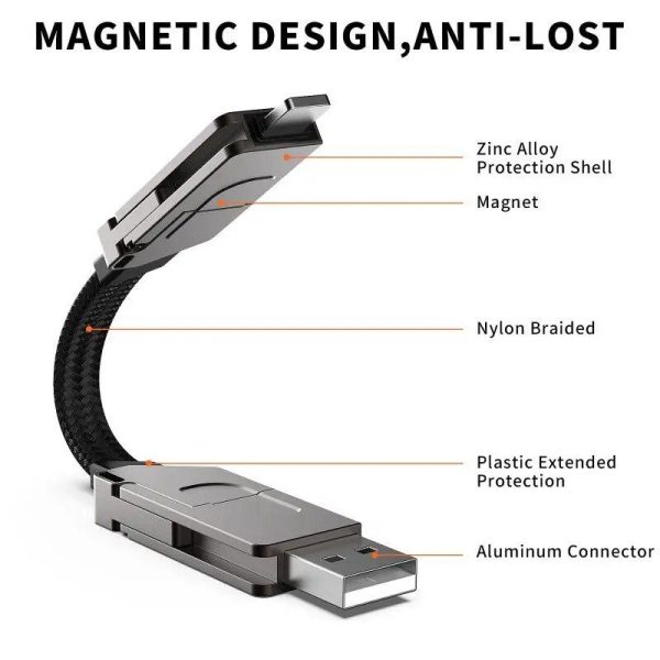 4-in-1 Magnetic Fast Charging Cable Keychain - 60W PD & 18W QC Compatible - Image 3