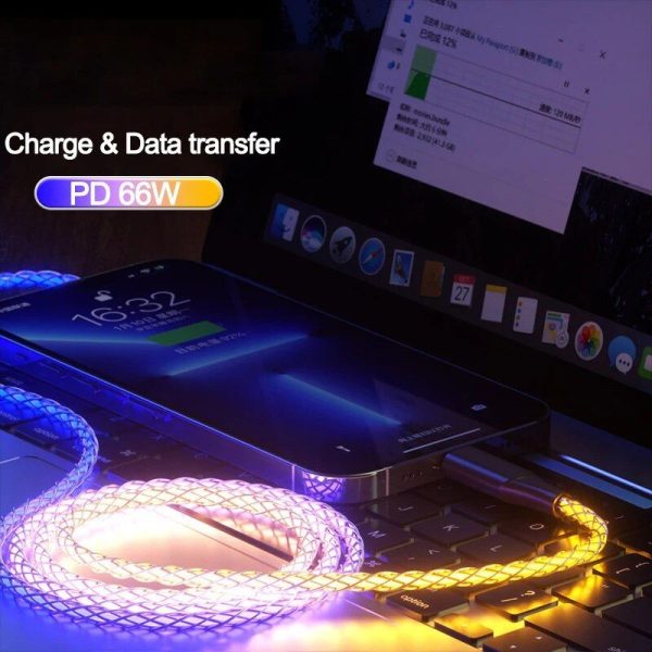 66W Ultra-Fast Charging USB Cable with Multi-Connector & RGB Lights - Image 5