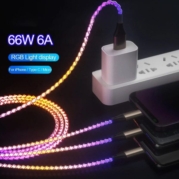 66W Ultra-Fast Charging USB Cable with Multi-Connector & RGB Lights - Image 4