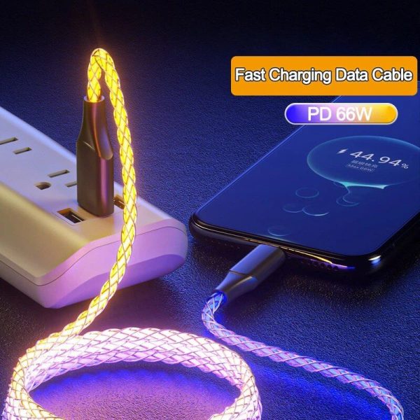 66W Ultra-Fast Charging USB Cable with Multi-Connector & RGB Lights - Image 6