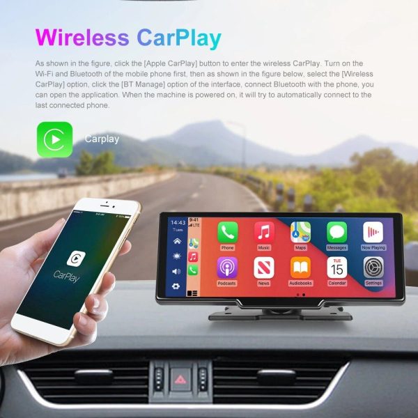 10.26" Wireless Car Mirror Monitor with Video Recording & Carplay Integration - Image 4