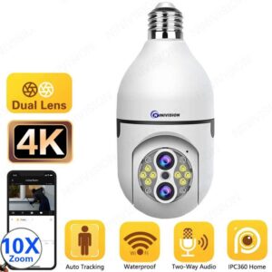 4K 8MP WiFi Bulb Camera with 10X Zoom & Full Color Night Vision - Image 2