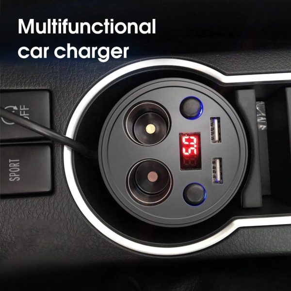 Dual USB Car Charger with Cigarette Lighter Splitter and LED Voltage Display - Image 5