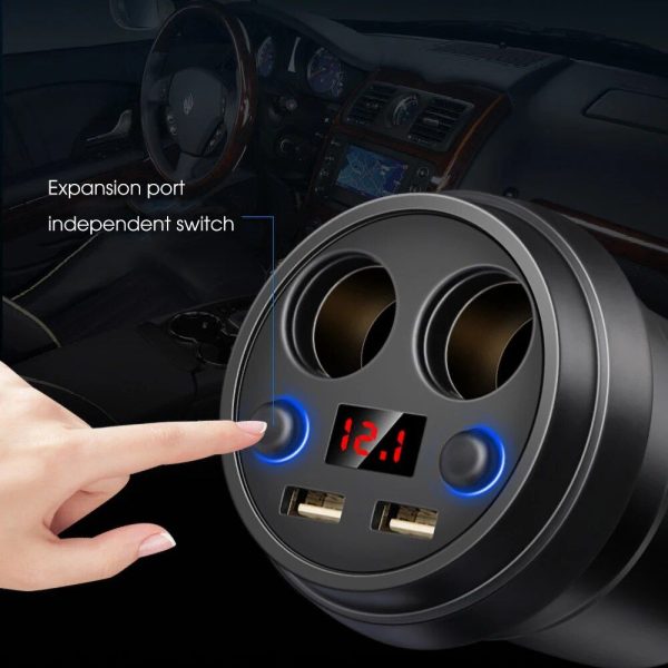 Dual USB Car Charger with Cigarette Lighter Splitter and LED Voltage Display - Image 4