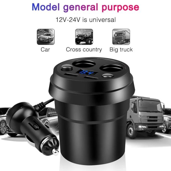 Dual USB Car Charger with Cigarette Lighter Splitter and LED Voltage Display - Image 2