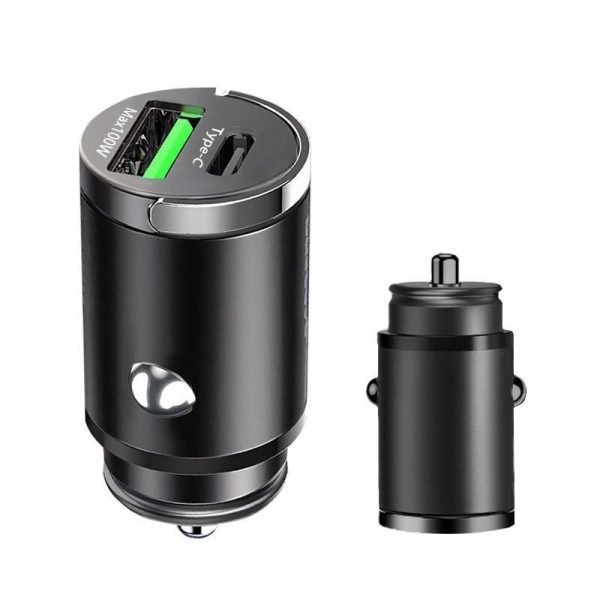 100W Dual-Core Mini Car Charger: USB Type-C & QC3.0 Fast Charging for Phones