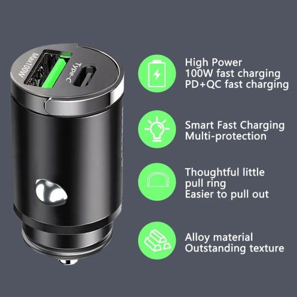 100W Dual-Core Mini Car Charger: USB Type-C & QC3.0 Fast Charging for Phones - Image 6