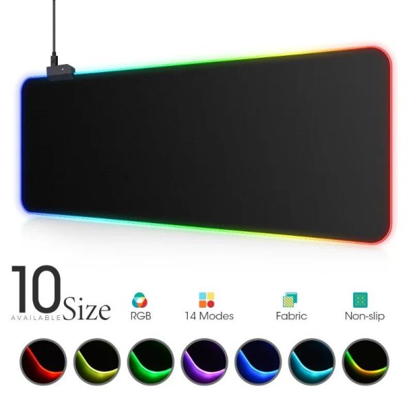 RGB LED Light Gaming Mouse Pad - Waterproof Desk Mat with Multi-Size & Lighting Modes - Image 2