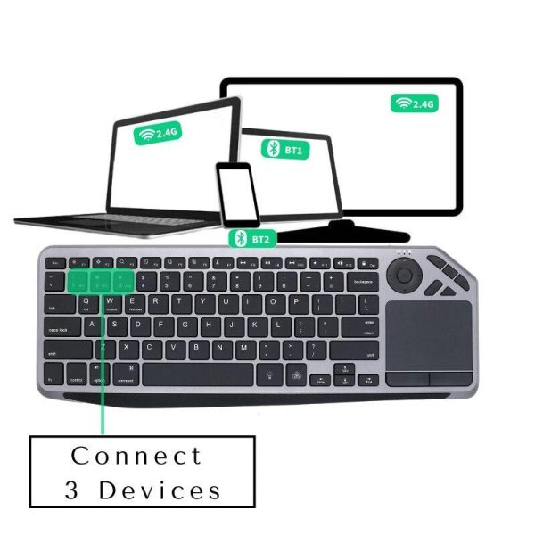 Multi-Device Wireless Bluetooth Backlit Keyboard with Touchpad for Smart TV, Tablet, and PC - Image 3