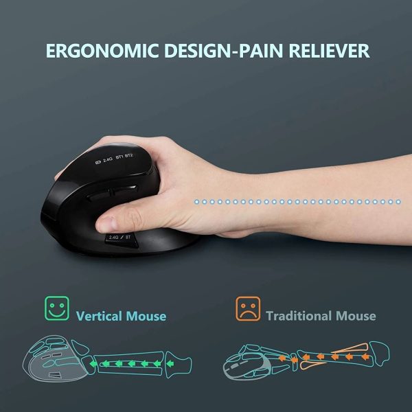 Multi-Device Ergonomic Vertical Wireless Mouse with Bluetooth & Rechargeable Battery - Image 3