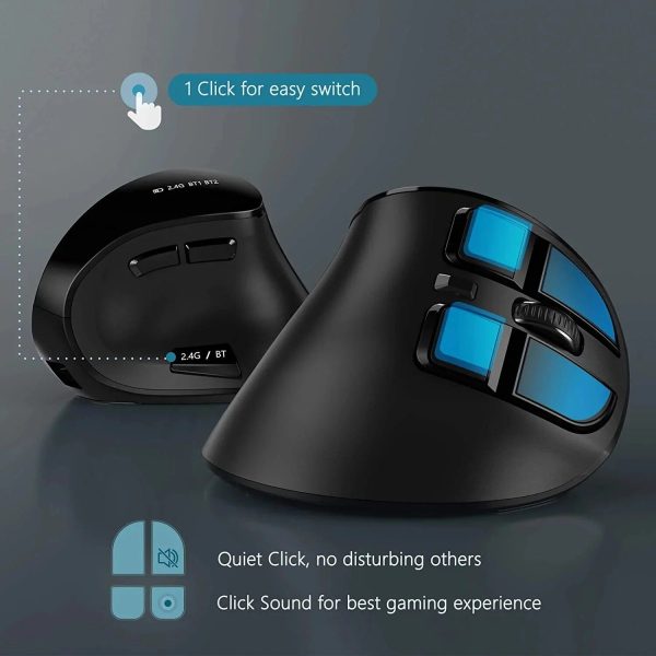 Multi-Device Ergonomic Vertical Wireless Mouse with Bluetooth & Rechargeable Battery - Image 2