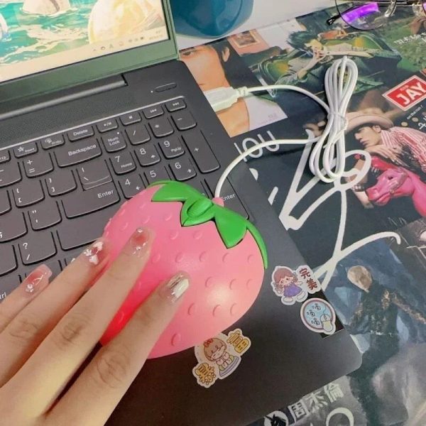 Pink Strawberry Optical Wired Mouse - Cute Gaming & Office Essential - Image 3