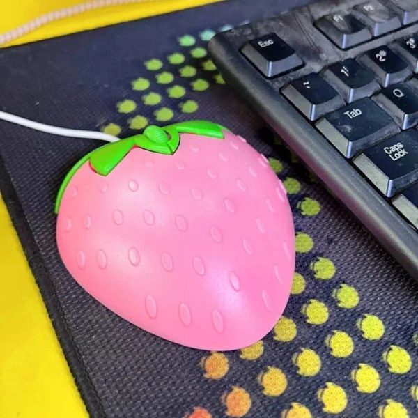 Pink Strawberry Optical Wired Mouse - Cute Gaming & Office Essential - Image 4