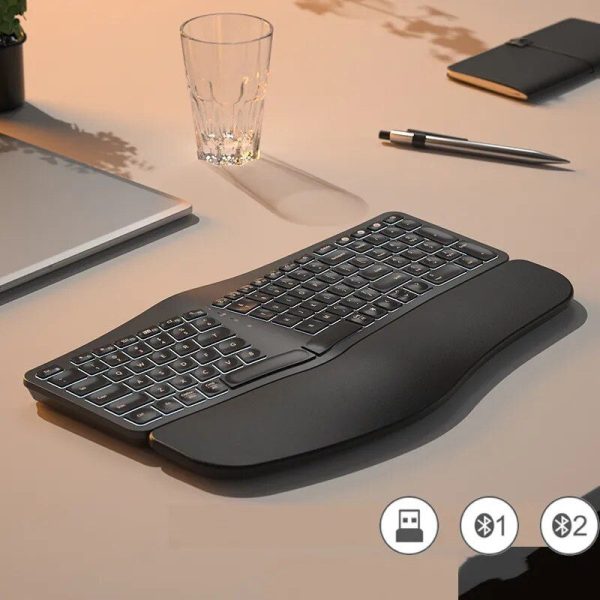 Ergonomic Split Wireless Keyboard with Backlight and Wrist Rest - Image 2