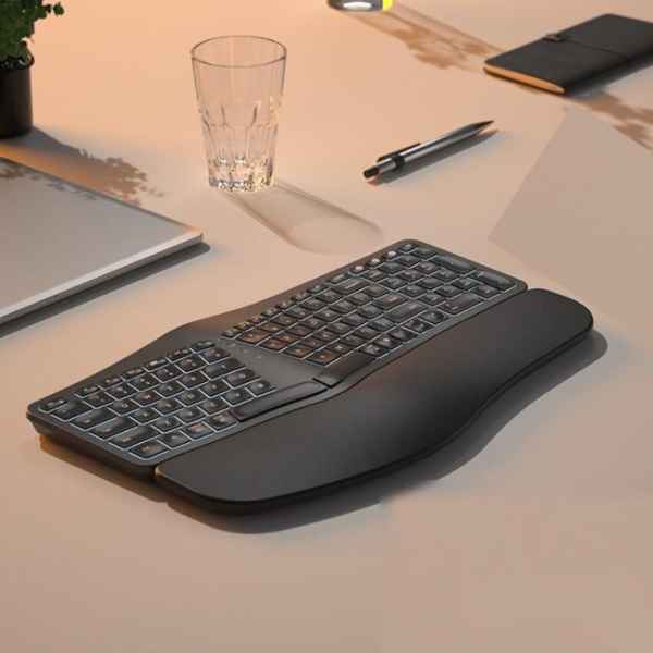 Ergonomic Split Wireless Keyboard with Backlight and Wrist Rest