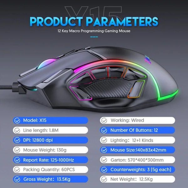 Ultimate Precision Wired Gaming Mouse - 12800 DPI, 12 Programmable Buttons, RGB Lighting - Image 4