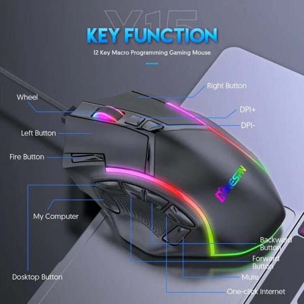 Ultimate Precision Wired Gaming Mouse - 12800 DPI, 12 Programmable Buttons, RGB Lighting - Image 5