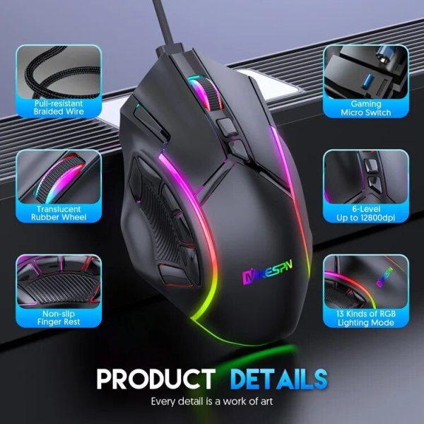 Ultimate Precision Wired Gaming Mouse - 12800 DPI, 12 Programmable Buttons, RGB Lighting - Image 2