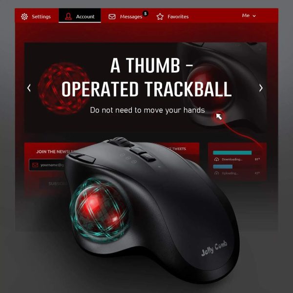 Rechargeable Ergonomic Trackball Mouse - Wireless 2.4G and Bluetooth Connectivity - 2400 DPI - Image 7