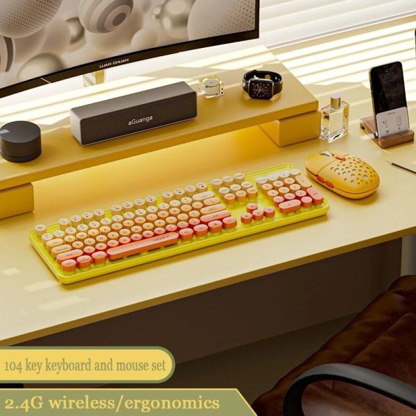 Wireless Vintage Punk Gaming Keyboard & Mouse Combo - Ergonomic Design with Multimedia Keys - Image 2