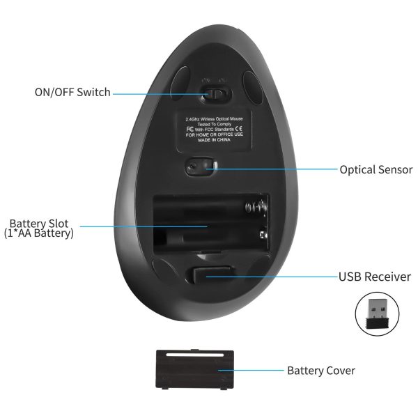 Ergonomic 1600DPI Wireless Vertical Mouse for Gaming and Comfort - Image 4