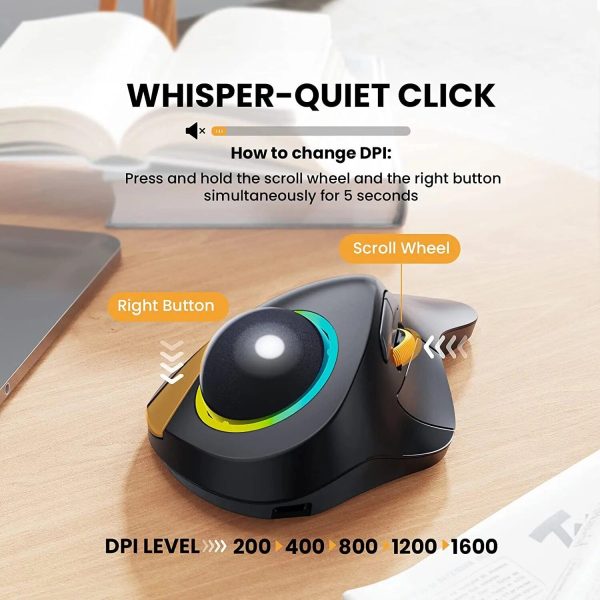 Wireless Bluetooth Ergonomic Trackball Mouse with RGB Backlight - Image 5